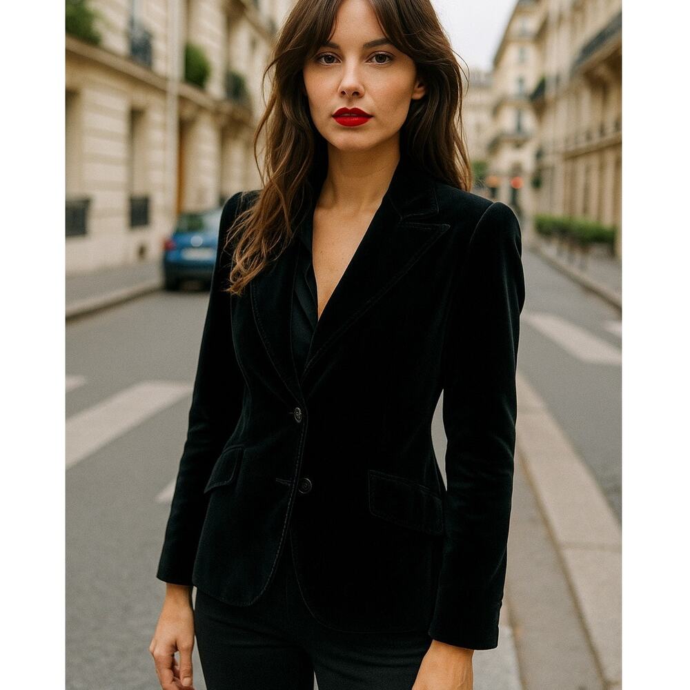 Faconnable Velvet Blazer with Satin Trim Black